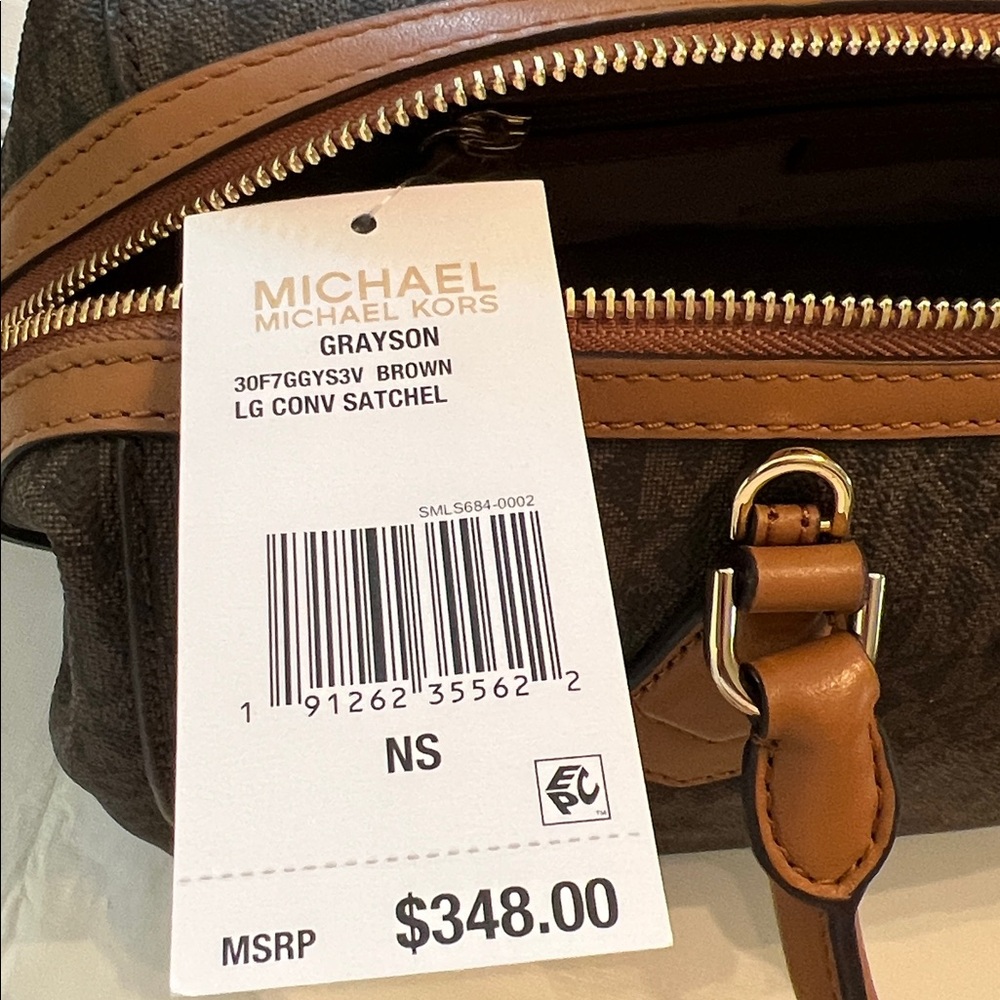 Michael Kors Brown Monogram Satchel with Tan Handles - Picture 9 of 12